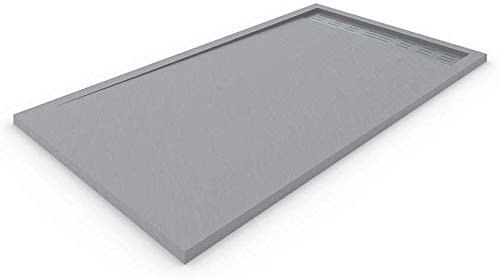 PLATO DE DUCHA DE RESINA CON MARCO LATERALES TEXTURA PIZARRA VALVULA INCLUIDA 80X170 Cm, GRIS CLARO RAL 7037