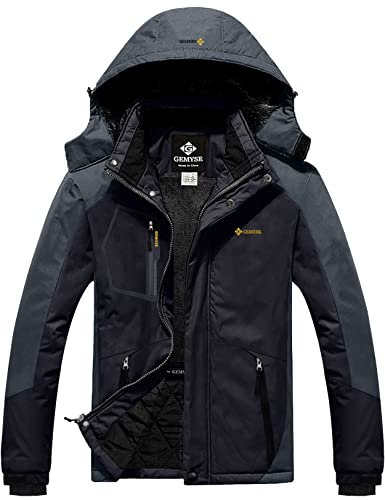 GEMYSE Uomo Giacca da Sci impermeabile montagna Giacche Pile invernale antivento Cappotto con Cappuccio (Grigio Nero,M)
