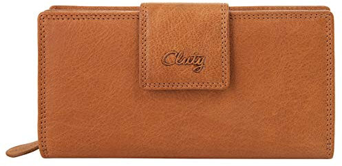 Cluty Geldbörse Echt Leder Damen | RFID Portemonnaie, Brieftasche mit Münzfach, Kartenetui aus Leder, Geldbeutel mit Reißverschluss cognac | 020349