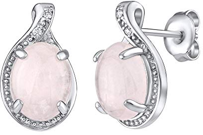 SILVEGO Damen Ohrringe aus 925 Sterling Silber mit natürlichem Rosenquarz