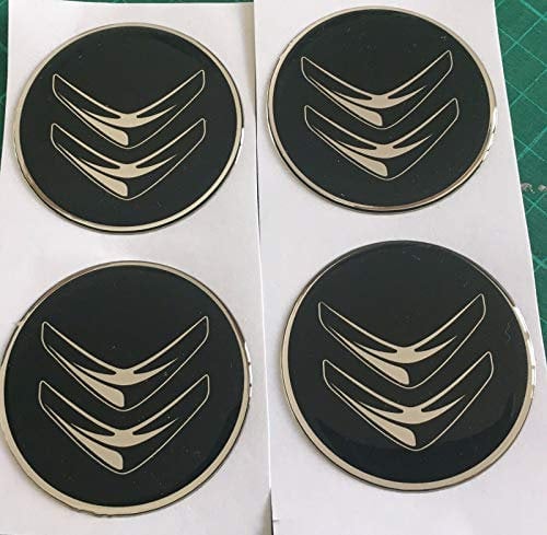 SCOOBY DESIGNS Citroen Alufelgendeckel-Aufkleber, gewölbt, X4, DS3, DS4, DS5, schwarz, Chrom (45 mm)