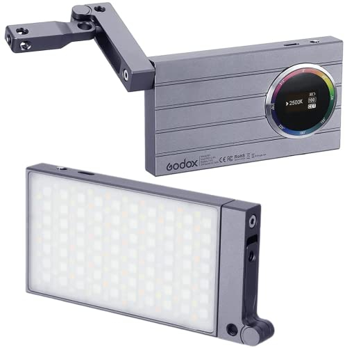 Godox M1 RGB LED-Videoleuchte, Vollfarbige Videolichter auf der Kamera mit Musikmodus, wiederaufladbares Licht im Taschenformat mit Lithiumbatterie, RGB-Modus, CCT-Modus und 15 Lichteffekten-Graue