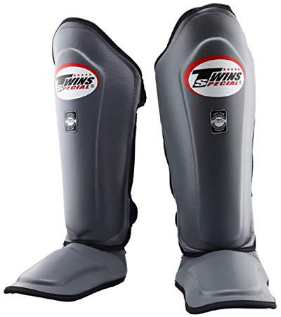 Twins Special Protège-tibias Muay Thai avec genouillères pour Muay Thai Kickboxing MMA K1 Gris moyen SGL10