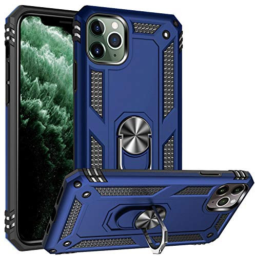 Fetrim Custodia per iPhone 11 Pro, Cover PC TPU Cassa Shell Supporto di Anello Rotante Case per Apple iPhone 11 PRO Blu Navy