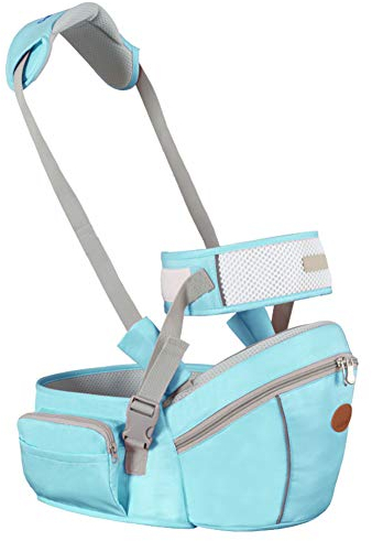 WONOOS Babytrage Hüftsitz, Baby Taillenhocker Sitzträger Mit Sicherheitsgurtschutz Hüftsitzträger Für Babys Zwischen 3 Und 36 Monaten,Light Blue