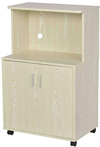 HOMCOM Kitchen Storage Unit, Modern Microwave Stand Trolley Cart, Sideboard with Cabinet, Locking Wheels, Shelf for Living Room, Dining Room, Oak Tone