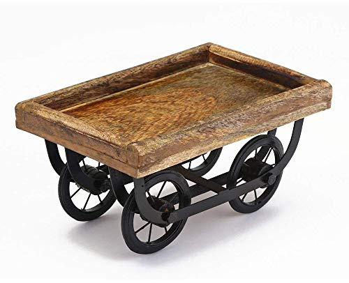 Sharvgun Holz Thela Snacks Serviertablett Holzwagen Holzplatte Trolley zum Servieren von Snacks und Tee mit vier Rädern, Braun