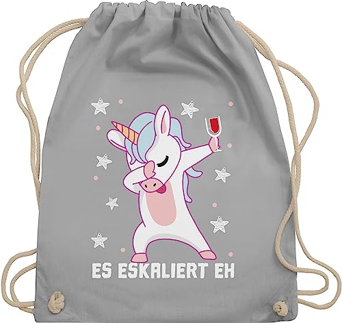 Shirtracer Turnbeutel Rucksack - & Alkohol Damen - Es eskaliert eh Festival Saufi Party Malle lustig I Party Einhorn Dabbing - Unisize - Hellgrau - einhornrucksack saufrucksack sauf wein beutel
