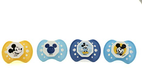 Disney Cudlie Mickey Mouse Baby Boy 4 Pack of Pacifiers with Old Time Mickey Print