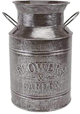 Cabilock Metal Flower Vase, 22cm Iron Shabby Chic Pitcher, Vintage Galvanized Milk Can Jug Rustic Bucket Container Tall Galvanized Farmhouse French Bucket Pot for Wedding Decor Living Room