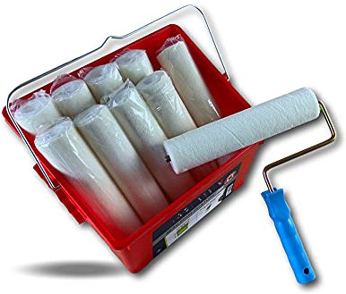 Pack complet peinture | 10 manchons laqueur velours à visser longueur 250 mm | 1 monture | 1 seau 8 litres | 1 grille essorage intégrée XXL | Idéal grandes surfaces | Kibros SOASYM02