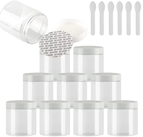 TIANZD 12 Pièces Vides Petit 250 ml Transparent Cosmétique Pot en Plastique avec Couvercle bianco 250 g Pots de Cosmétique Crème de Bouteille Contenant avec 6x Spatules