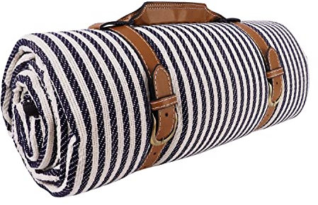 Goodsnetic Beach Blankets,79x79Oversized Picnic Blanket Waterproof Sandproof Beach Mat for 6-8 Adults, Large and Thick Picnic Blanket for Beach Mats or Family Outdoor Camping Parties,Blue&Grey
