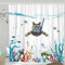 Fowocu Ensemble de Rideaux de Douche en Tissu imperméable avec Chat, océan, Pieuvre, étoile de mer, Tortue, Ancre, Poisson, décoration de Salle de Bain Nautique (Bleu, 183 x 183 cm)