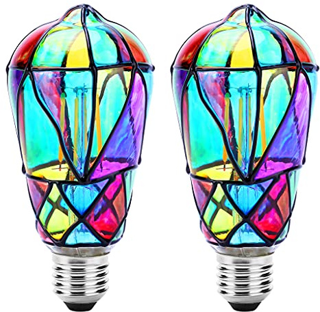 Lpraer E27 Edison Light Bulb 2 Packs Stained Glass Screw Decorative Bulb 3.5W ST64 LED Filament Bulb Replacement for Bedroom Living Room Home Christmas Decoration Halloween