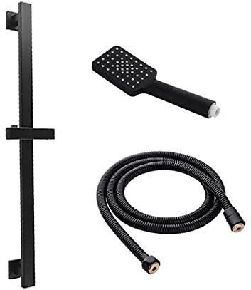 LIOPJH Pommeau de douche réglable à 3 fonctions - Noir mat - Barre coulissante avec douchette - Tuyau de 1,5 m - Fixation murale