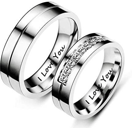 AMDXD Eheringe Paarpreis, 6MM Edelstahl Partnerringe mit Zirkonia Solitärring, Silber, Damen 57 (18.1) & Herren 62 (19.7)