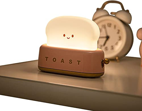 Voiakiu Cute Night Light | Dimmable LED Toaster Night Lamp Rechargeable,Lighting Adjustable Auto-Off Bedside Lamp for Desk, Bedrooms, Living Room, Cute Room Decor
