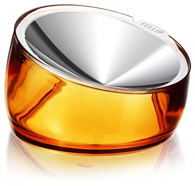 Felli Pet Whisker Stress Friendly Raised Angled Cat Wet Food Bowl Stainless Steel Shallow Dish Tilted, Anti Vomit, Slanted Feeding Plate Metal Elevated Acrylic Flat Faced Dog (0.5 Cups, Gold)