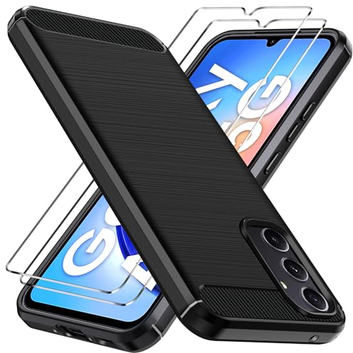 ivoler Hülle für Samsung Galaxy A34 5G mit 2 Stück Panzer Schutz Glas, Militärischer Stoßfest Handyhülle, Dünne Weiche TPU Silikon Kratzfest Schutzhülle Anti-Fingerabdruck Case, Schwarz