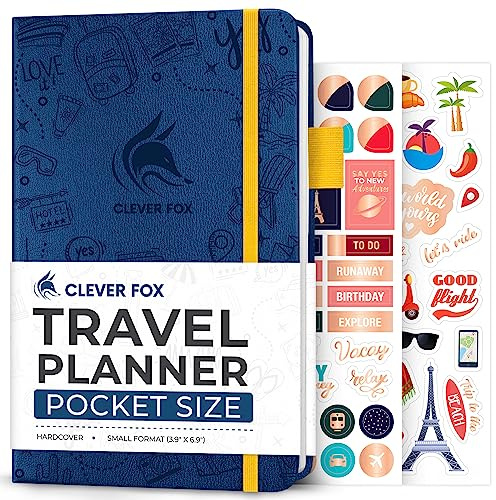 Clever Fox Travel Journal, Vacation Planner Organizer Pocket Mystic Blue | Trip itinerary planning notebook for women & men, international, cruise & world diary with packing list, gift for travelers