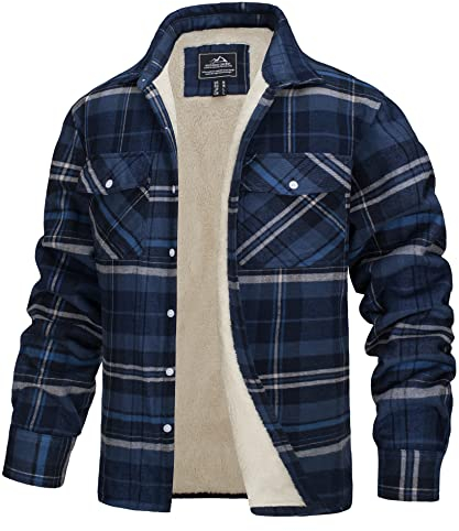 TACVASEN Uomo Camicia Termica in Pile Camicia di Flanella Camicia da Boscaiolo Casual Giacca (3XL, Blu e grigio)