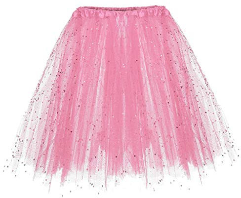 Damen Tüllrock 50er Rockabilly Petticoat Tutu Unterrock 3-Lagiger elastischen Rock Kurz Ballett Tanzkleid Ballkleid Abendkleid Karneval Kostüm Damen Tutu Rock Minirock (b-Pink, Taille 50-110cm)