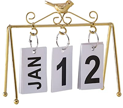 Desktop Ewiger Kalender, Metall Flip-Kalender Tischkalender Ewige Kalenderseite Drehen Ewiger Klappkalender Wiederverwendbare Desktop Kalender Monat Datum Anzeige Home Office Dekoration-18cmx17cm