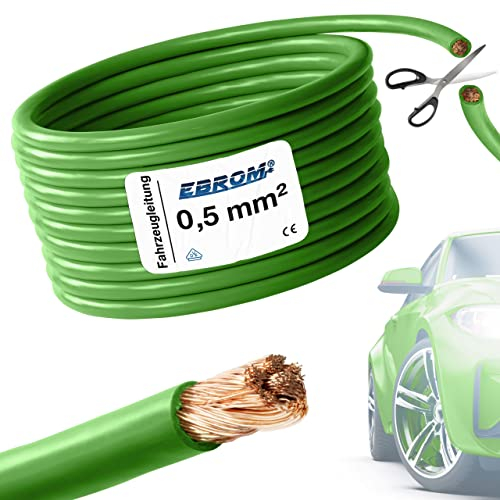 EBROM FLRY Fahrzeugleitung - KFZ Leitung – FARBE: grün – Querschnitt 0,5 mm² - Meterware – flexibel 90 ± 5 Shore - 99,99% Kupfer, Mantel Spezial PVC FLRy - Fahrzeugkabel Kabel Litze 0,5mm2
