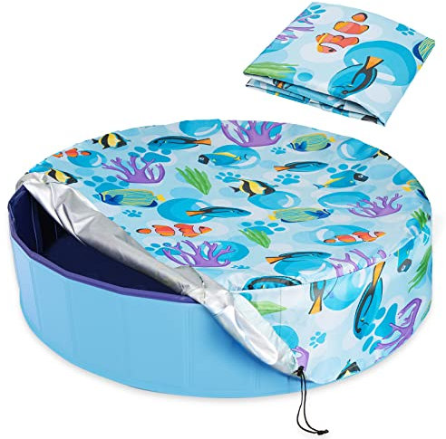 Ladadee Foldable Round Dog Swimming Pool Cover, for 32 /63“/48” Collapsible Outdoor Tub, PVC Coating Waterproof and UV Protection, Leakproof Washable Kiddie Pet Small Paddling Bath Accessories