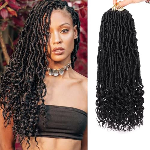 Samtress 14 pouces 7 paquets de Faux Locs Crochet cheveux avec des extrémités bouclées naturelles ondulées Nu Goddess Locs tresses synthétiques extensions de cheveux naturels noirs