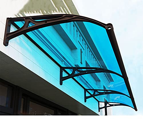 Window Door Canopy, Porch Rain Protector Awning Polycarbonate Endurance Board UV Water Rain Resist Lean To Roof Shelter Shade Cover Upgrade The Large Sink Easy To Install (Blue 80x100cm)