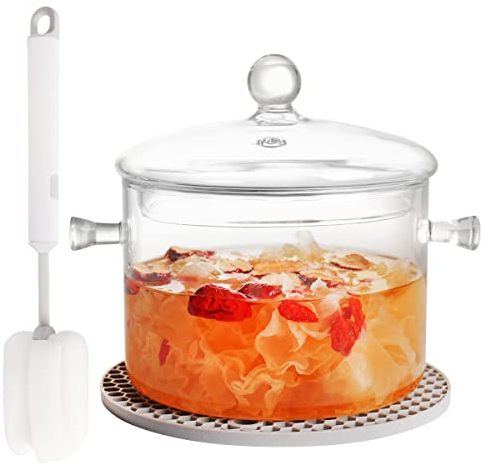Klarglas-Topf-Set zum Kochen auf dem Herd – 1,9 l/67 Fl Oz Glas-Kochgeschirr-Kochtopf für sicheres Kochen von Nudeln, Suppe, Milch, Babynahrung