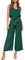 FANCYINN Damen 2 Teiliges Crop Pants Set mit Weitem Bein Wide Strap V-Ausschnitt Tank High Waist Cropped Paper Bag Hose mit Gürtel Dunkelgrünes Oberteil & Hose S