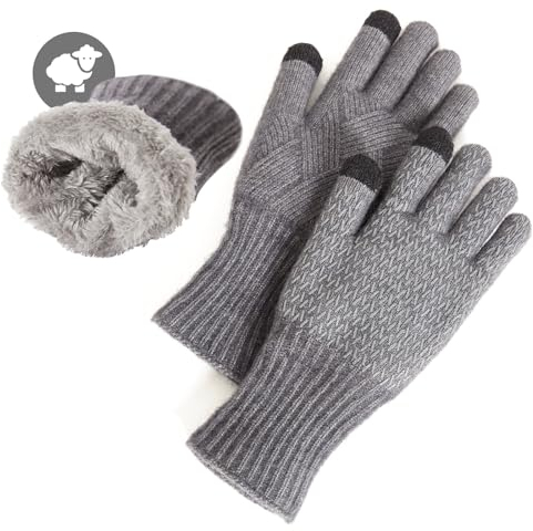 MAGISDU Handschuhe Damen Winter Warm Thermohandschuhe Fleecefutter Merino Wolle Touchscreen Doppelschicht Elastischer Griff Outdoor Handschuhe