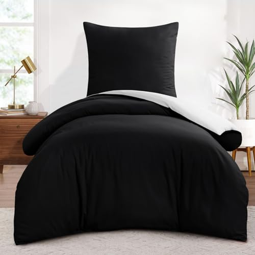 Aisbo Bettwäsche 155x220 2teilig Schwarz Weiß - Oeko-TEX Wendebettwäsche 155x220cm 2tlg mit Reißverschluss, Zweifarbige Bettbezug aus weich Mikrofaser mit Kissenbezug