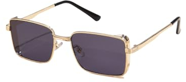 WDZAYXC Klassische Rechteckige Sonnenbrille Retro Metallrahmen Gläser Vintage Rechteck Sonnenbrille für Damen und Herren(Gold/Grau)