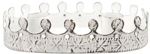 matches21 Schöner Kerzenständer Krone aus Metall im Vintage Stil - Kerzenhalter für 2 Kerzen in weiß als Wohnzimmer Deko - Stabkerzenhalter Adventskranz 16 x 9 x 3 cm