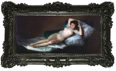 LIGUORO SHOP Bild Maja Desnuda von Francisco Goya, Reproduktion auf Banner, Leinwand mit barocken Rahmen, 96 x 56 cm (schwarz)