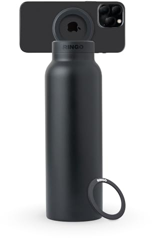 Ringo Isolierte Wasserflasche, kompatible MagSafe-Wasserflasche mit Handyhalterung, Edelstahl-Wasserflasche mit magnetischer Handy-Stativhalterung, heiß 12 Stunden, kalt 24 Stunden, 360 ° drehbar,