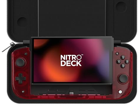 CRKD Nitro Deck Crystal Collection con funda de transporte, cubierta de mano profesional con Zero Stick Drift para Nintendo Switch y Switch OLED (rojo atómico)