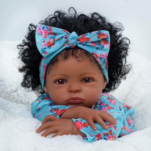 JIZHI Reborn-Babypuppen Afrikanisch 20zoll Lebensechte Babypuppen für Mädchen Weicher Körper Realistische Neugeborene Babypuppen Echte Babypuppen Taupefarbene Augen Karamellfarbene Offene Augen