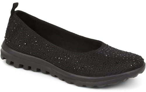Pavers Women's Lightweight Slip On Pumps in Black - Shoes with Sparkle Detail and Wide D/E Fit - Ladies Casual Summer Footwear - Size UK 6 / EU 39