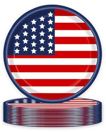 HANSAMU 4th of July Disposable Paper Plates American Flag Patriotic Party Supplies, Red White and Blue Paper Plates for Memorial Day Independence Day Decorations, Serve 25