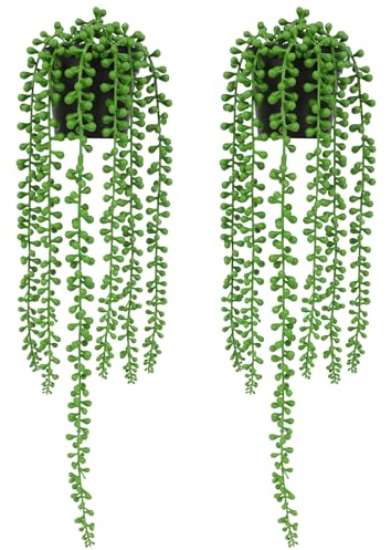 Veryhome Paquete de 2 plantas colgantes artificiales para colgar en macetas, plantas falsas en maceta, suculentas falsas, decoración de pared para el hogar y la oficina