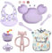 ASENME Vajilla Infantil, platos bebé con ventosa, set de 9 piezas Vajillas (Morado Gatos)