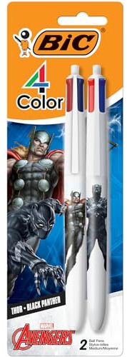 BIC Marvel Avengers Druckkugelschreiber mit 1,0 mm Spitze, mehrfarbige Tinte, 2 Stück in verschiedenen Farben