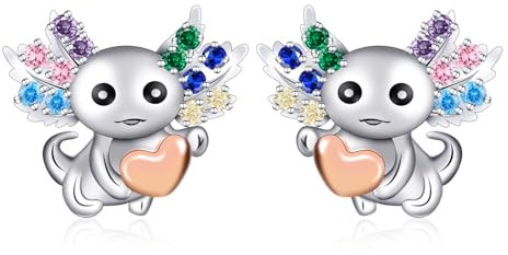 Axolotl Ohrringe Silber 925 Mädchen - Qings 925er Sterlingsilber Axolotl Ohrstecker Niedliche Tier Ohrringe Stecker Axolotl Kinderohrringe Geschenk für Damen Mädchen Tochter Enkelin Kinder Ohrschmuck