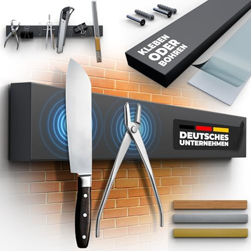 Magnetleiste [Kleben o. Bohren] – Selbstklebend | Magnettafel für Messer, Werkzeuge & mehr Magnet-Pinnwand, Magnetboard, Magnetstreifen, magnetische Wand-Tafel | Edelstahl, Bambus G-Wister (Schwarz)