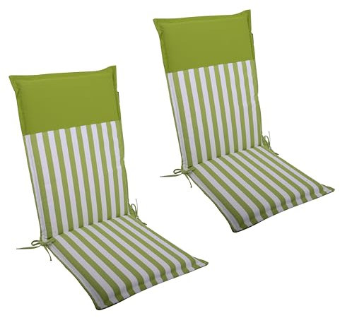 LILENO HOME Gartenstuhl Auflagen als [2er Set - Hochlehner] in Streifen Hellgrün - Uni Hellgrün - Bequeme Liegen als Sitzauflagen für Gartenmöbel - Stuhlkissen für Gartenstühle Malt